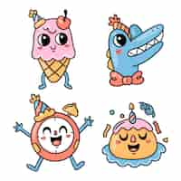 Free vector hand drawn birthday stickers collection