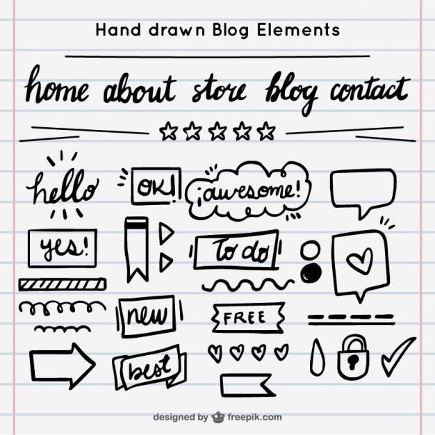 Free vector hand drawn blog elements set