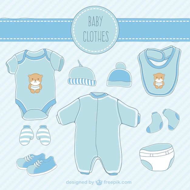 Free vector hand drawn blue baby clothes