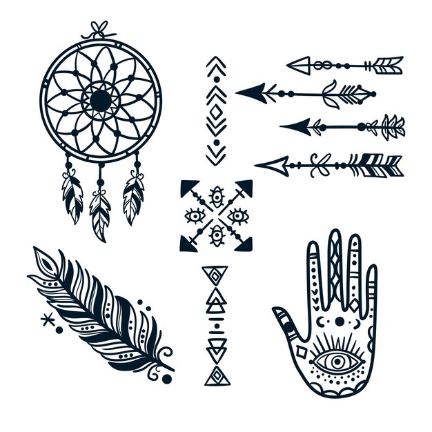 Hand drawn boho elements collection