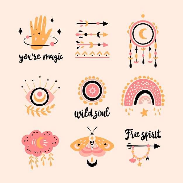 Free Vector hand drawn boho elements collection