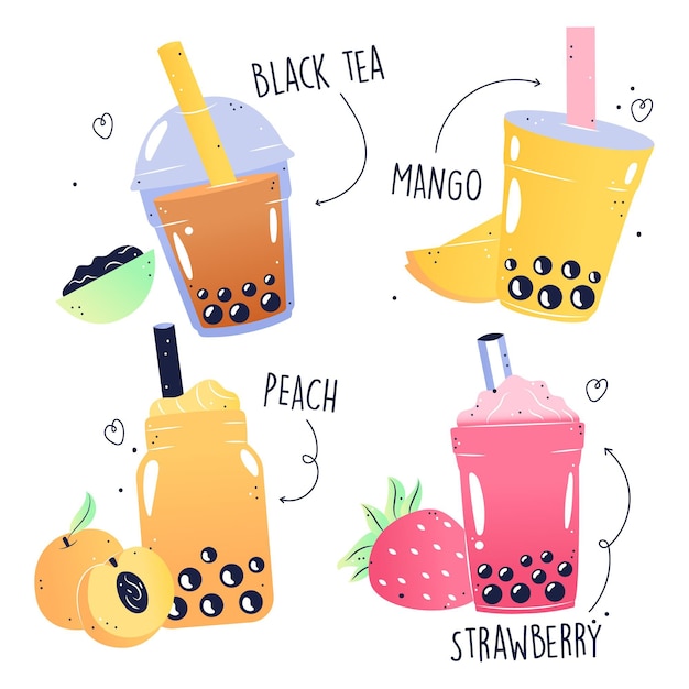 Hand drawn bubble tea flavors