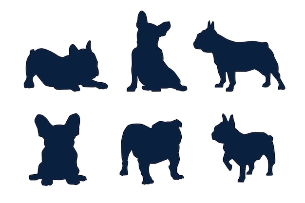 Free Vector hand drawn bulldog silhouette set