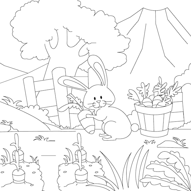 Free vector hand drawn bunny coloring book illustration