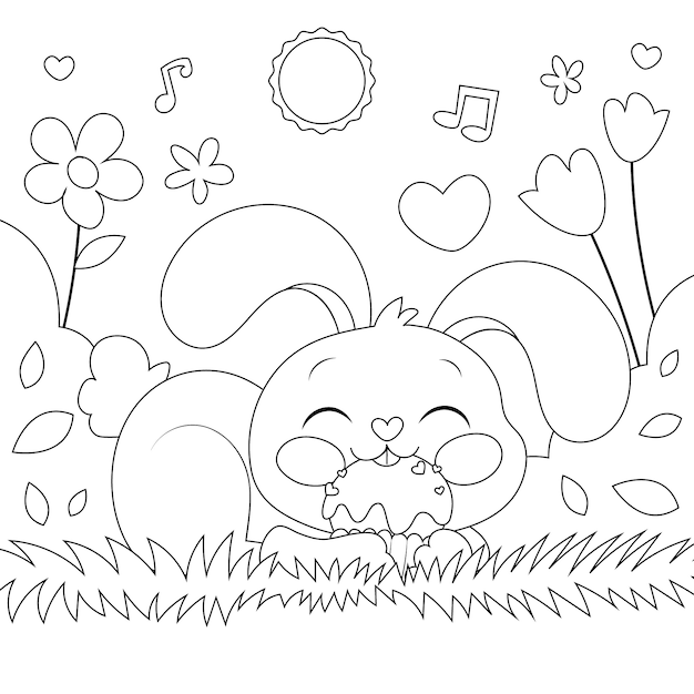 Free vector hand drawn bunny coloring book illustration