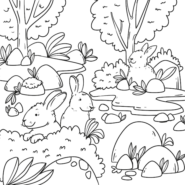 Free vector hand drawn bunny coloring book illustration