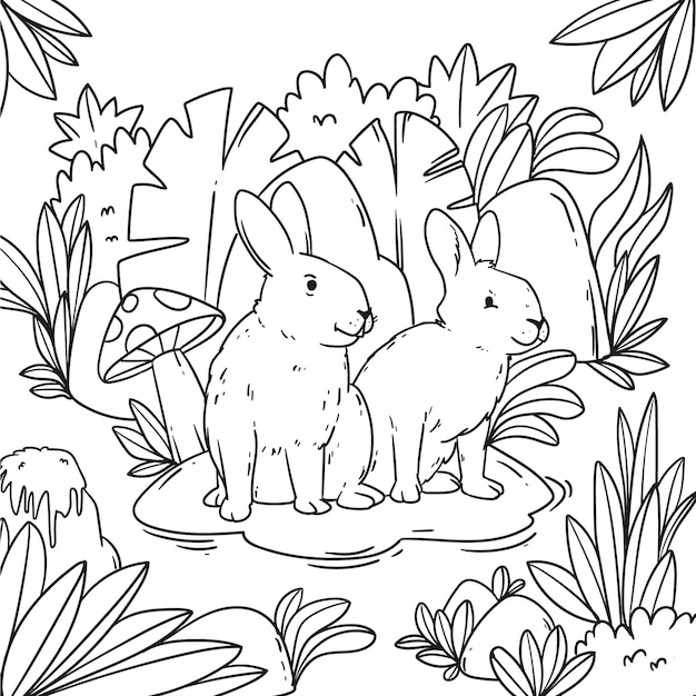 Free vector hand drawn bunny coloring book illustration