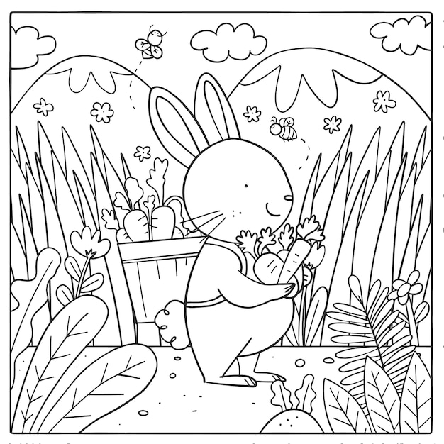 Free vector hand drawn bunny coloring book illustration