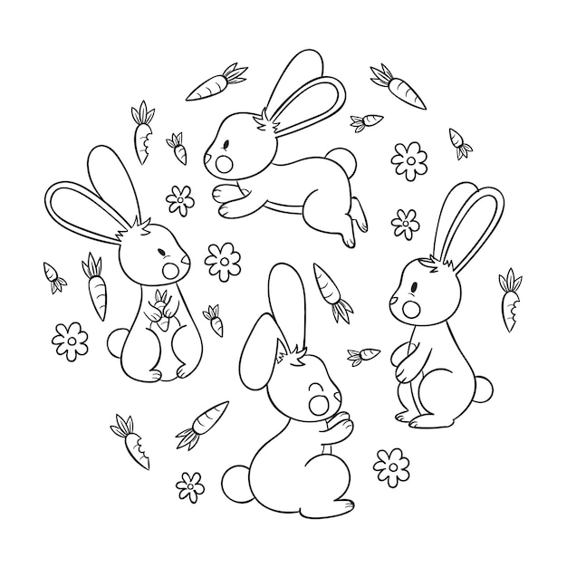 Hand drawn bunny outline illustration