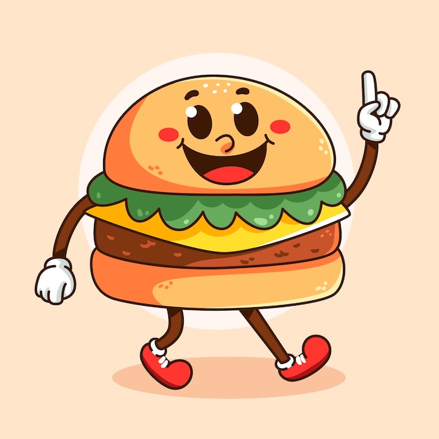 Hand drawn burger cartoon illustration