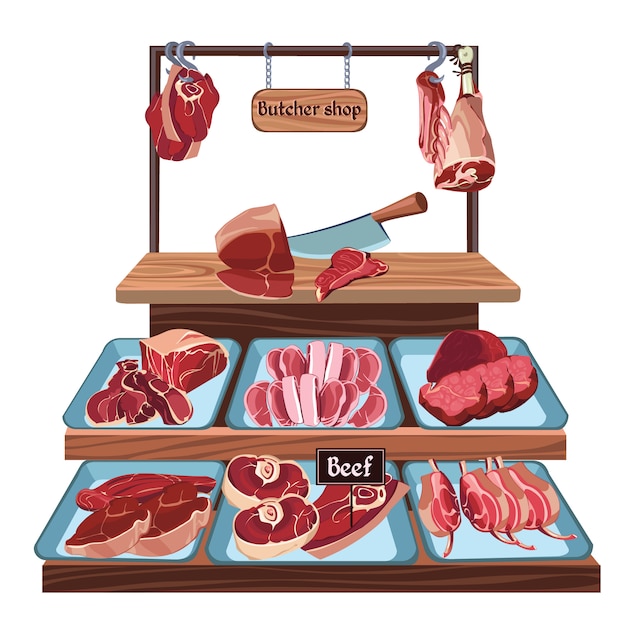 Free Vector hand drawn butcher shop concept