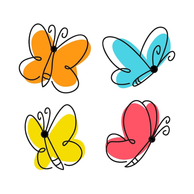 Hand drawn butterfly outline set