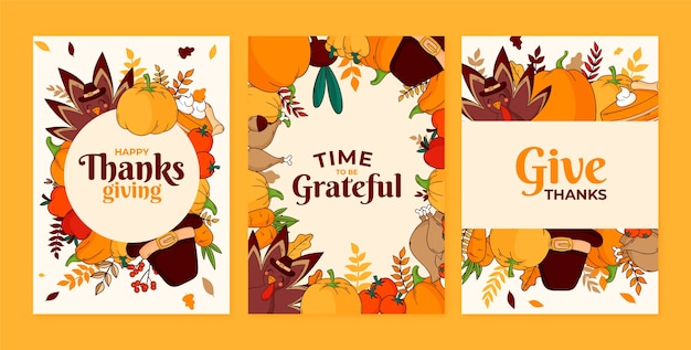 Hand drawn cards collection for thanksgiving celebration