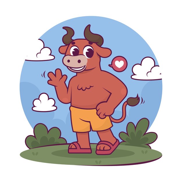 Hand drawn cartoon bull illustration