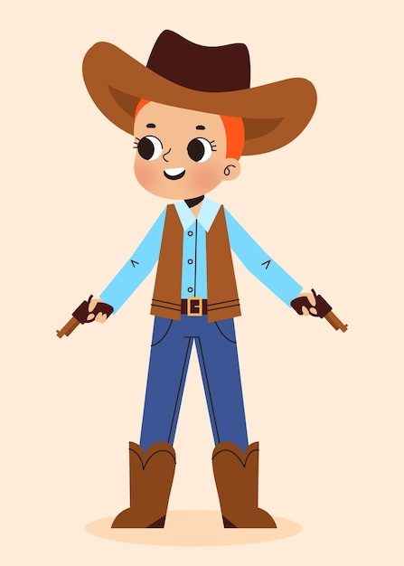 Hand drawn cartoon cowboy  illustration