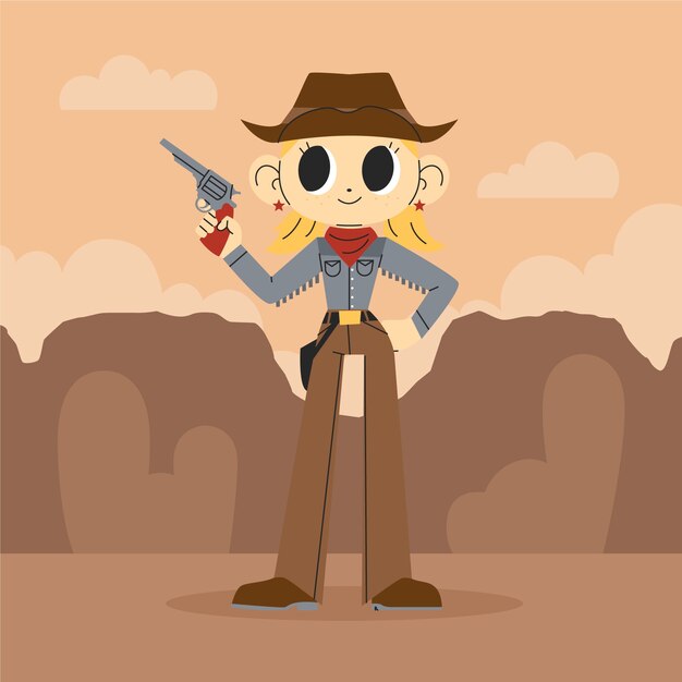 Hand drawn cartoon cowgirl illustration