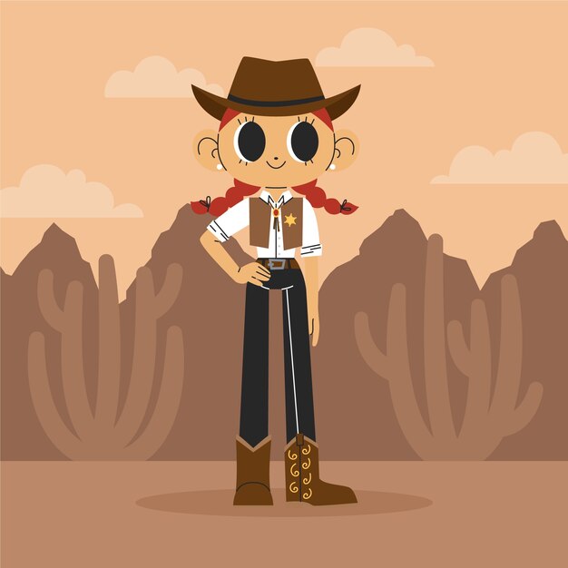 Hand drawn cartoon cowgirl illustration