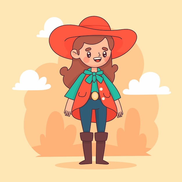 Hand drawn cartoon cowgirl illustration