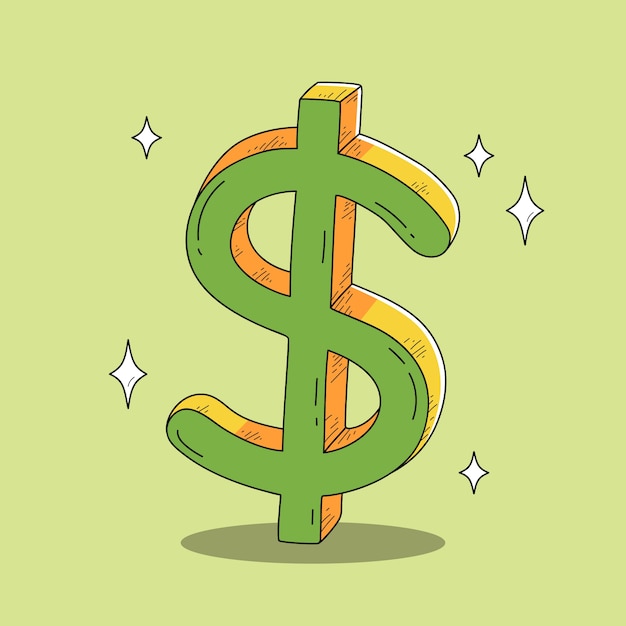 Hand drawn cartoon dollar sign illustration