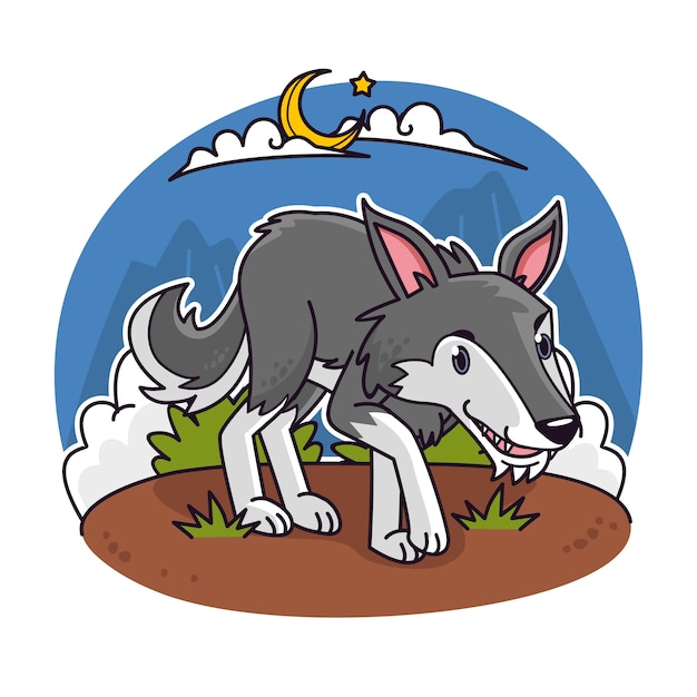 Free Vector hand drawn cartoon wolf illustration