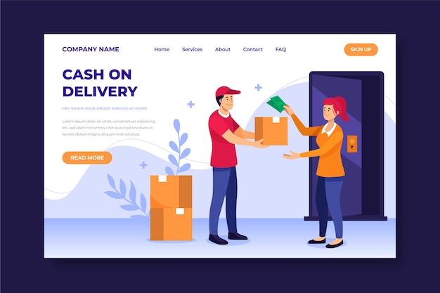 Free Vector hand drawn cash on delivery landing page template