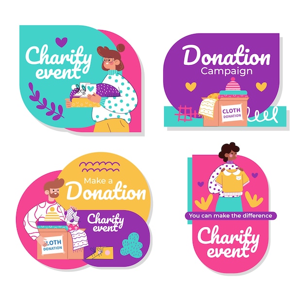 Hand drawn charity event labels template