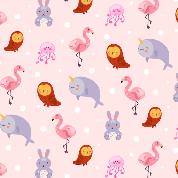 Free Vector hand drawn childlike animals pattern