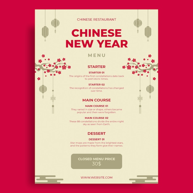 Free Vector hand drawn chinese new year menu template