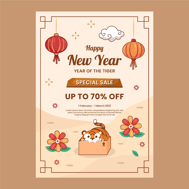 Free Vector hand drawn chinese new year vertical poster template