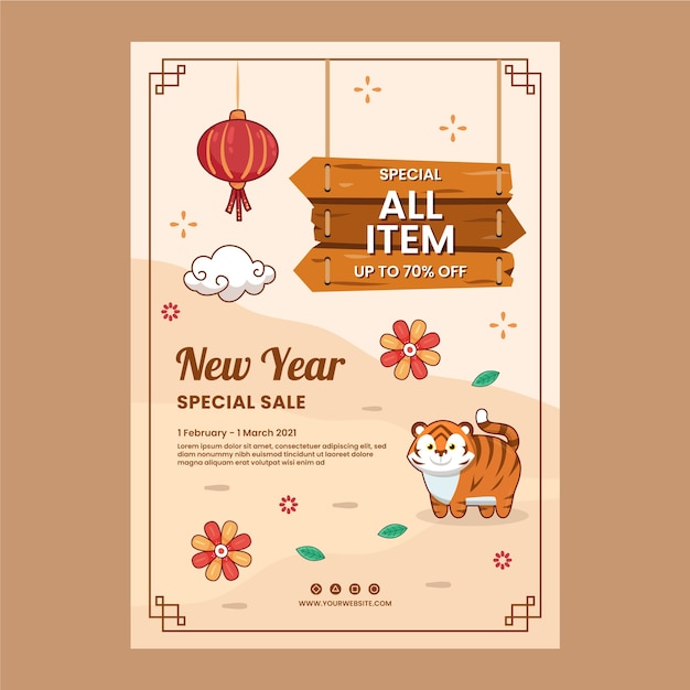 Free Vector hand drawn chinese new year vertical poster template