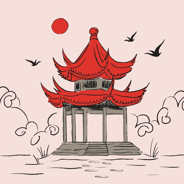 Free Vector hand drawn chinese style illustration