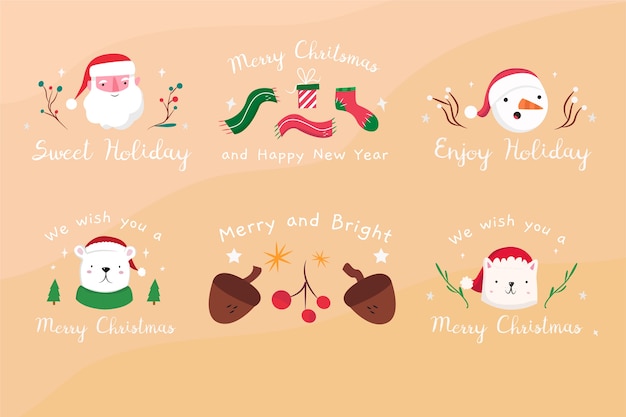 Free Vector hand drawn christmas badge collection