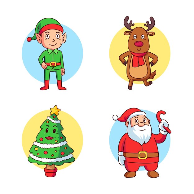 Hand drawn christmas characters set