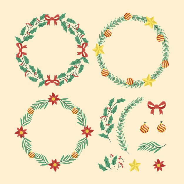 Hand drawn christmas flower & wreath collection
