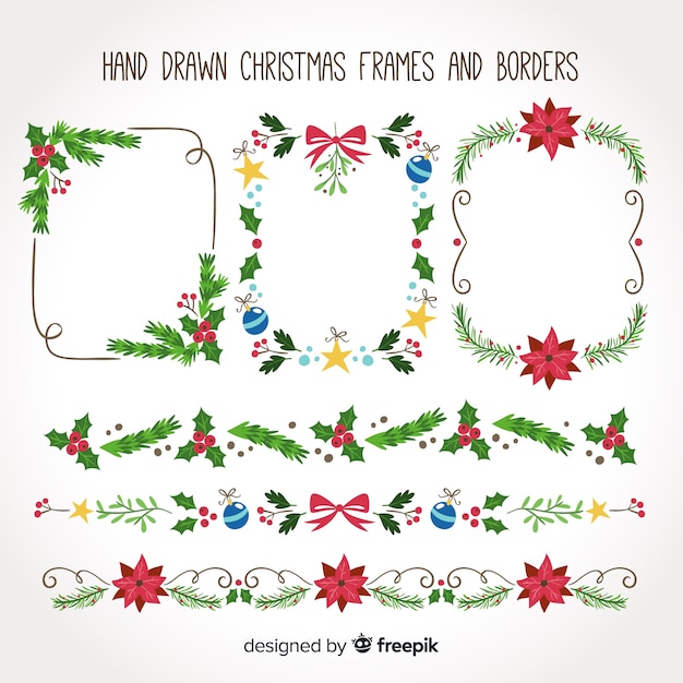 Free Vector hand drawn christmas frames and borders