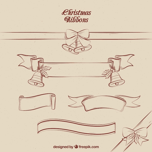 Free Vector hand drawn christmas ribbons in vintage style