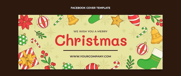 Hand drawn christmas social media cover template