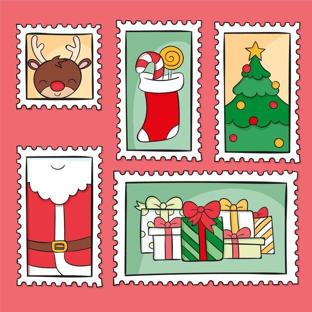 Hand drawn christmas stamp collection