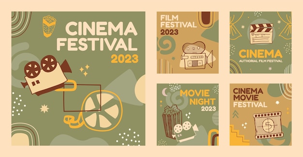 Free vector hand drawn cinema festival instagram posts