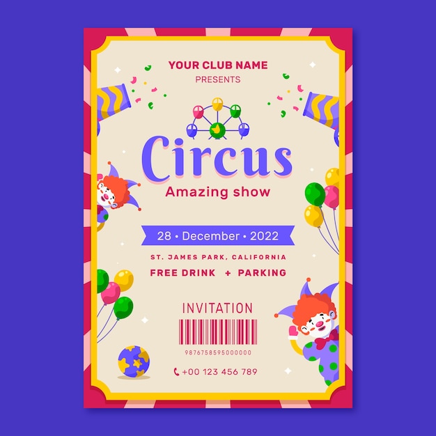 Hand drawn circus show invitation