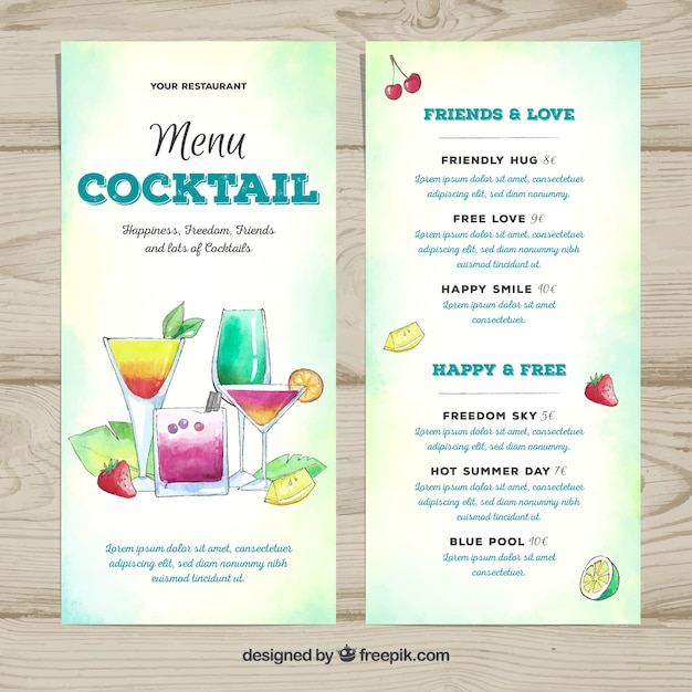 Hand drawn cocktail menu template