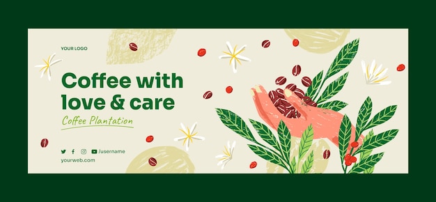 Free Vector hand drawn coffee plantation facebook cover template