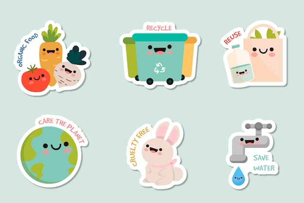 Free vector hand drawn collection of ecology badges
