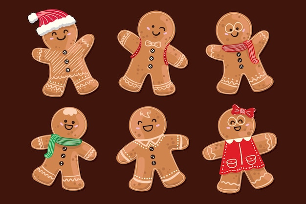 Hand drawn collection of gingerbread men