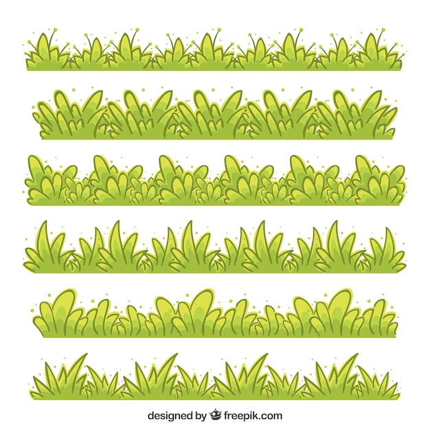 Free vector hand-drawn collection of grass border in green tones
