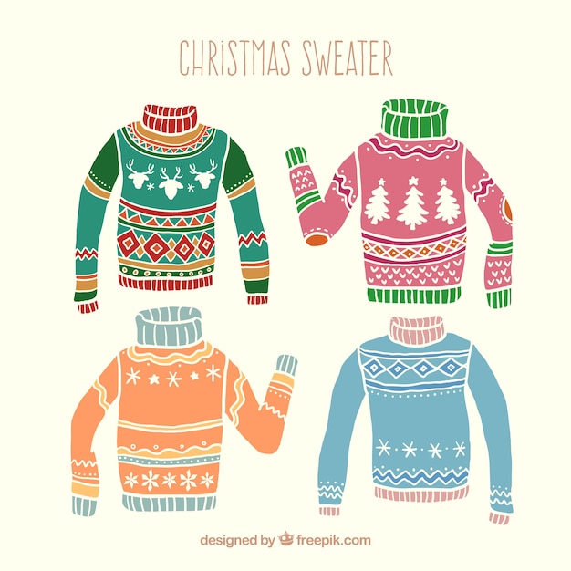 Free Vector hand drawn colored christmas sweaters