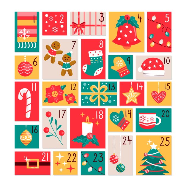 Hand drawn colorful advent calendar