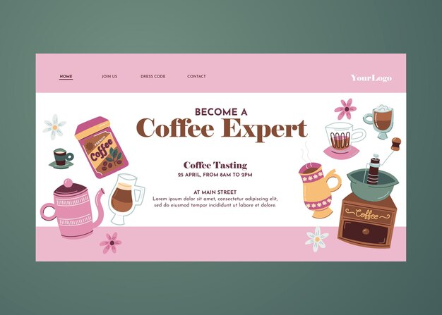 Hand drawn colorful coffee landing page