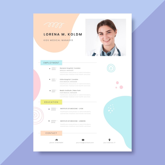 Hand drawn colorful medical resumes