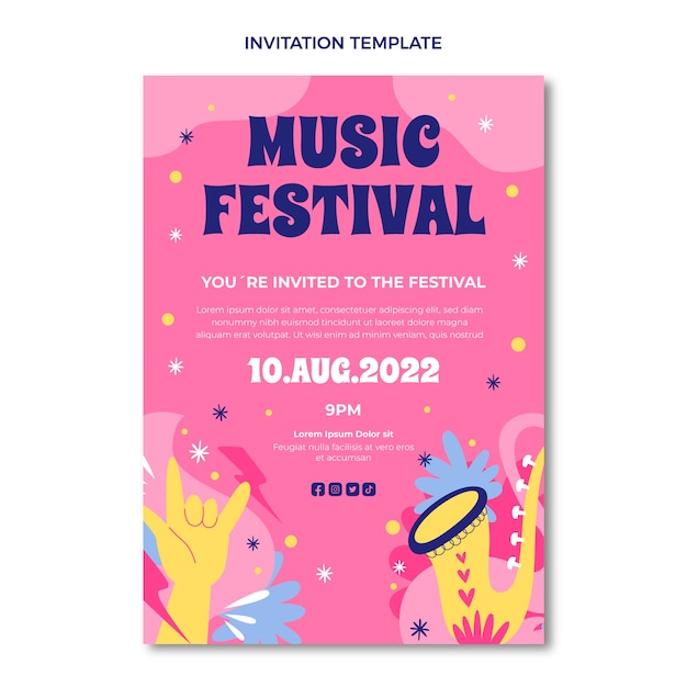 Free Vector hand drawn colorful music festival invitation template